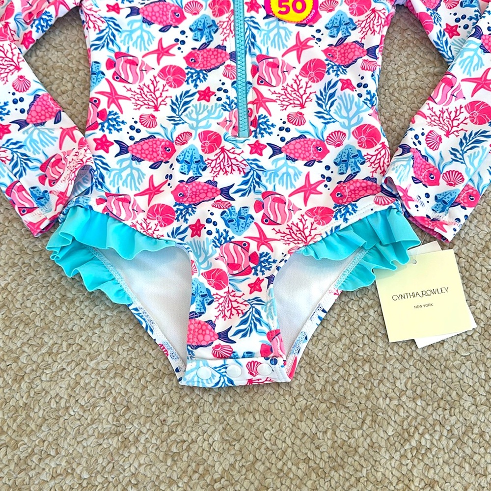 Cynthia Rowley Ruffle Swimsuit with Fish Backpack - Picture 3 of 4